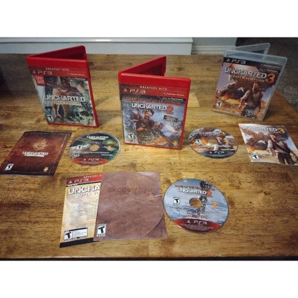 PS3 Uncharted 1‎ 2 and 3: Drake's Fortune, Among Thieves,  Drake's Deception